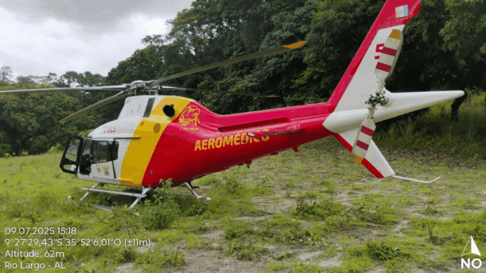 Homem é resgatado em estado crítico por aeronave do DEA em área isolada de Rio Largo